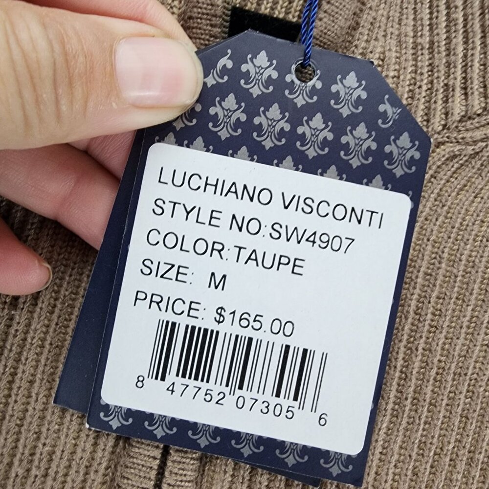 Luchiano Visconti Sweater Mens M Taupe Brown Ribbed Knit 1/4 Zip Pullover *NWT* - Picture 2 of 11
